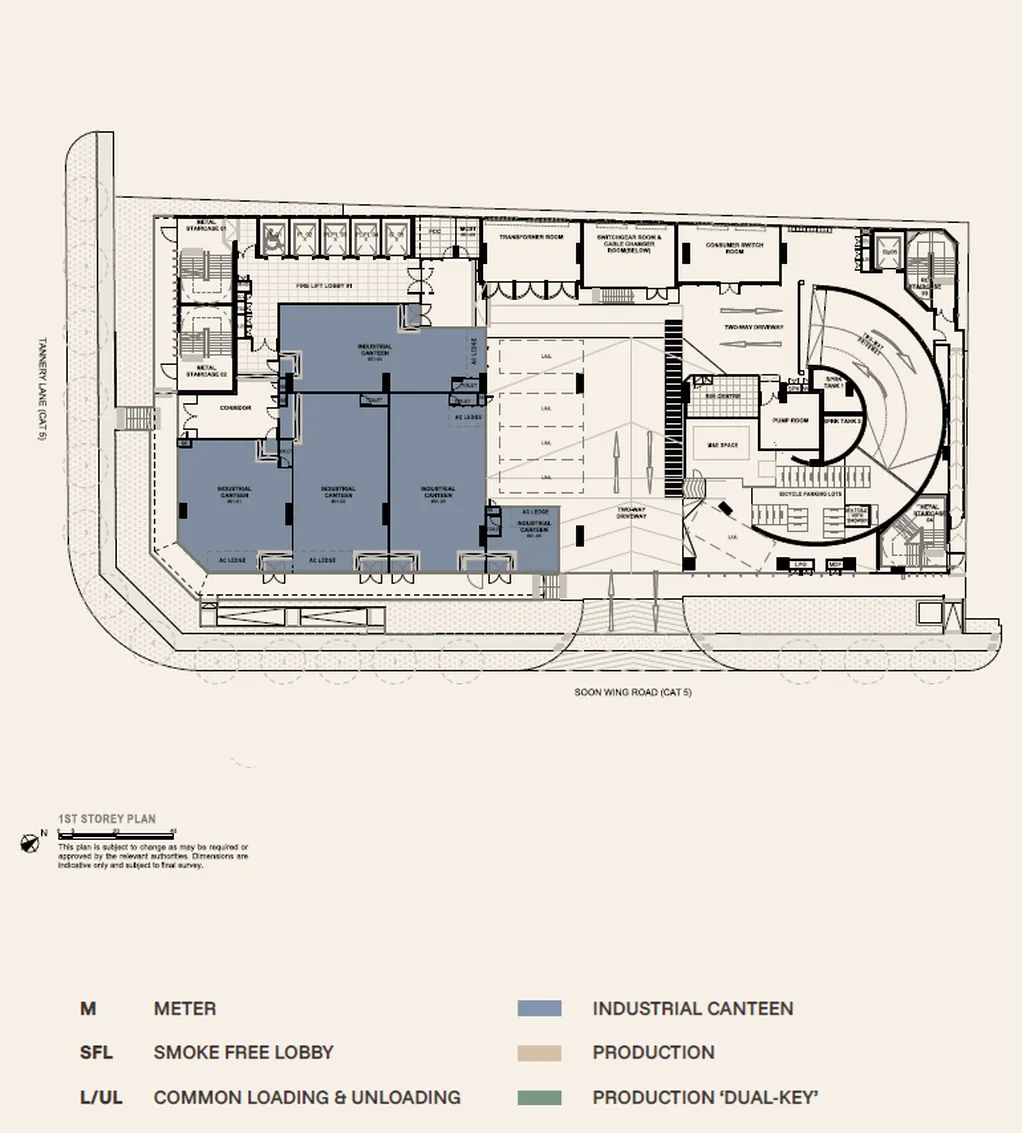 Generations @ Tannery 1st storey site plan with industrial canteens, loading bays and bicycle parking